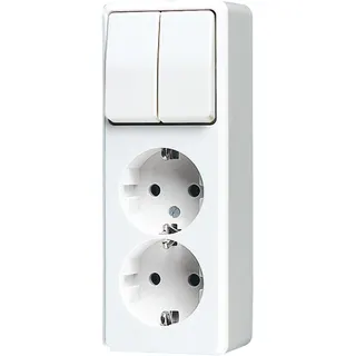 Jung SCHUKO®-Zweifach-Steckdose 16 A 250 V ~ mit Serienschalter 10 AX 250 V ~, AP 600, alpinweiß 625AWW