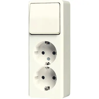 Jung SCHUKO®-Zweifach-Steckdose 16 A 250 V ~ mit Schalter Universal Aus-Wechsel 10 AX 250 V ~, AP 600, weiß 626A