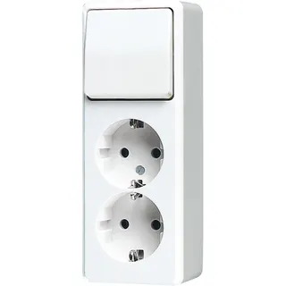 Jung SCHUKO®-Zweifach-Steckdose 16 A 250 V ~ mit Schalter Universal Aus-Wechsel 10 AX 250 V ~, AP 600, alpinweiß 626AWW
