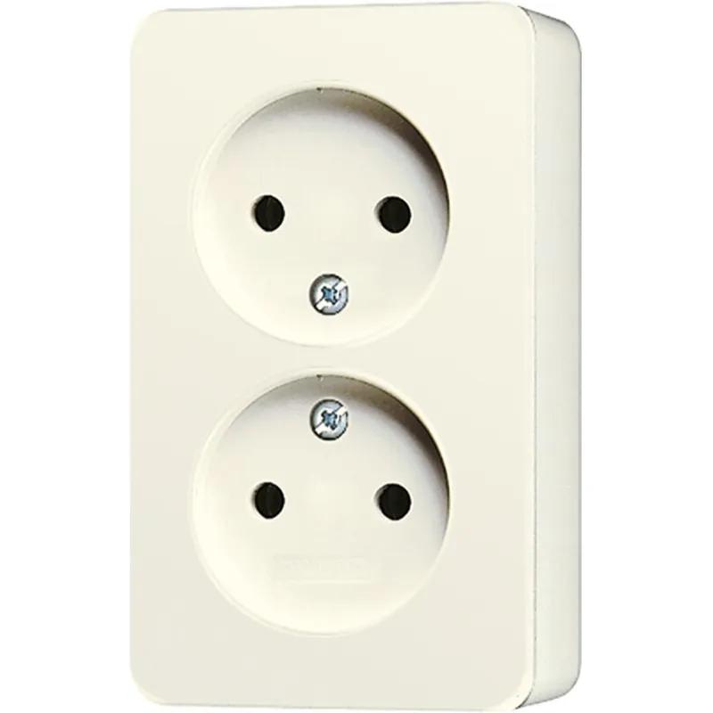 Jung Zweifach-Steckdose ohne Schutzkontakt, 16 A 250 V ~, 47 mm, SAFETY+, AP 600, weiß 6010KIA