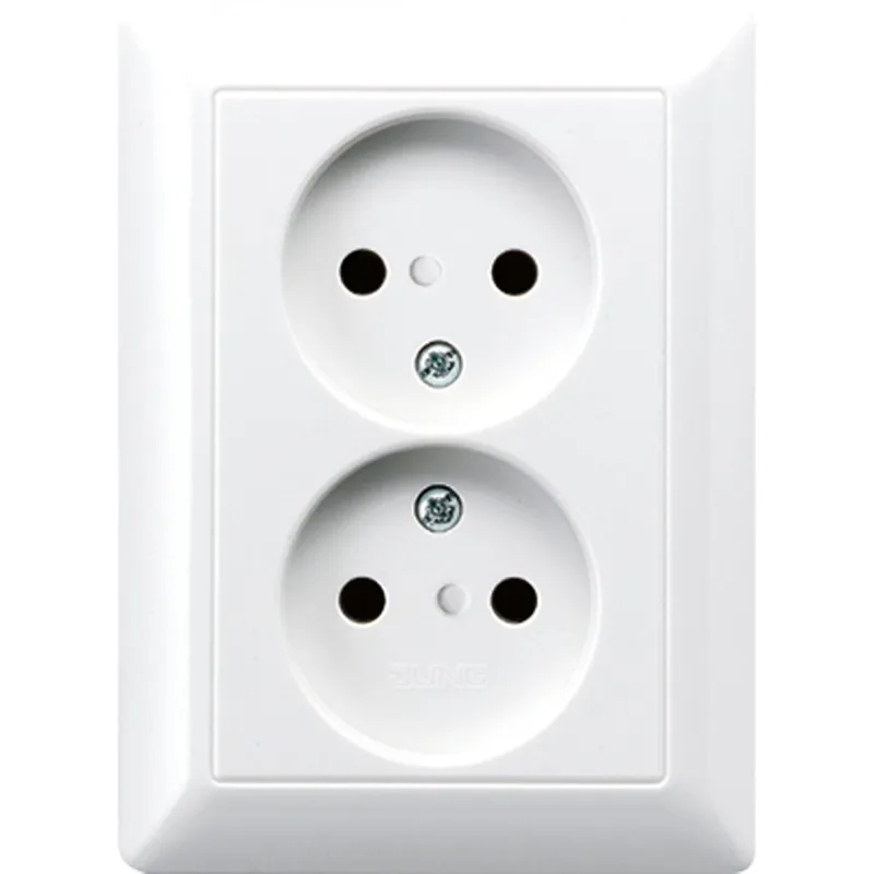 Jung Zweifach-Steckdose ohne Schutzkontakt, 16 A 250 V ~, SAFETY+, Duroplast, Serie AS, alpinweiß AS5010KIUWW
