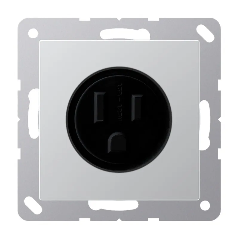 Jung Steckdose, US-Norm NEMA, 15 A 125 V ~, Schraubklemmen, ohne Krallen, Thermoplast lackiert, Serie A, aluminium A521-15AL