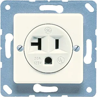 Jung Steckdose, US-Norm NEMA, 20 A 125 V ~, Schraubklemmen, ohne Krallen, Thermoplast, 50 x 50 mm, weiß 121-20