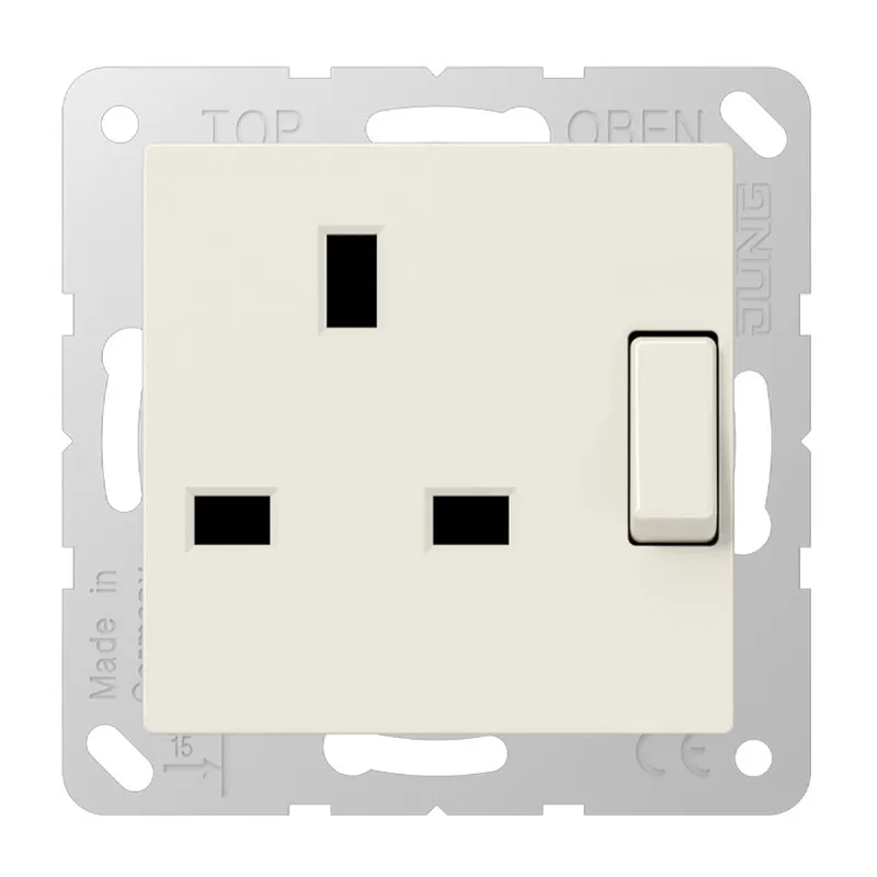 Jung Abschaltbare Steckdose, British Standard, 13 A 250 V ~, Schraubklemmen BS 1363-1, 4 mm2, ohne Krallen, SAFETY+ A3171