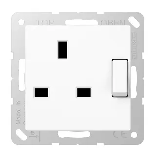 Jung Abschaltbare Steckdose, British Standard, 13 A 250 V ~, Schraubklemmen BS 1363-1, 4 mm2, ohne Krallen, SAFETY+ A3171WW
