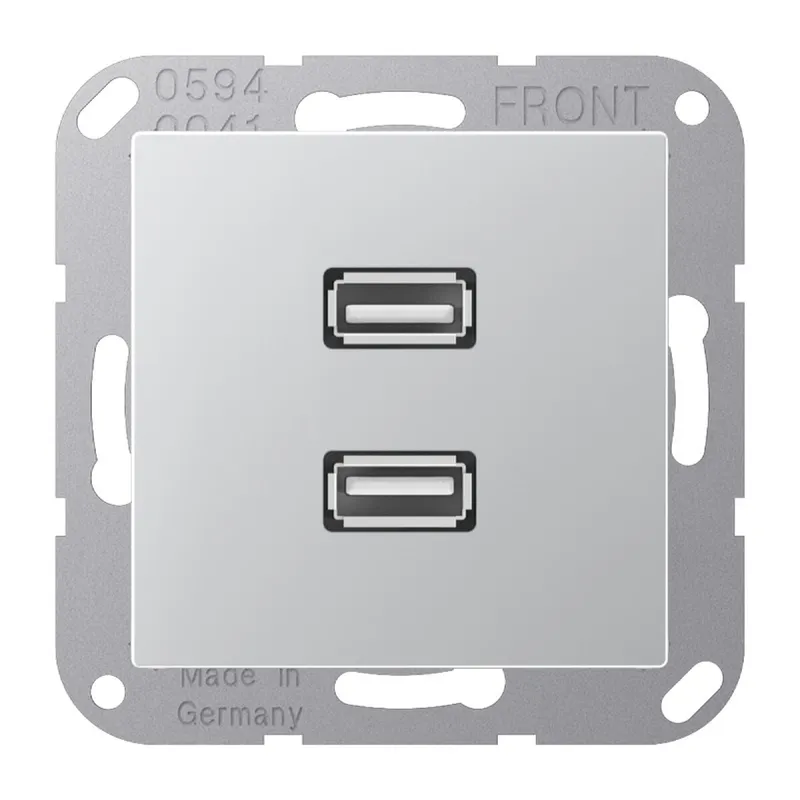 Jung Multimedia-Anschlusssystem 2 x USB 2.0, Serie A, aluminium MAA1153AL