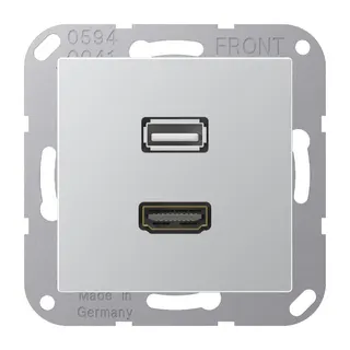 Jung Multimedia-Anschlusssystem HDMI / USB 2.0, Serie A, aluminium MAA1163AL