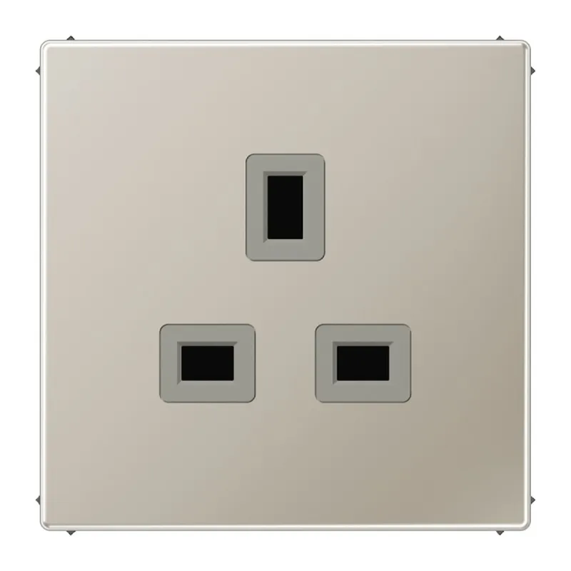 Jung Steckdose, 13 A 250 V ~, Schraubklemmen BS 1363-1, 4 mm2, ohne Krallen, SAFETY+, Serie LS, Edelstahl ES3521