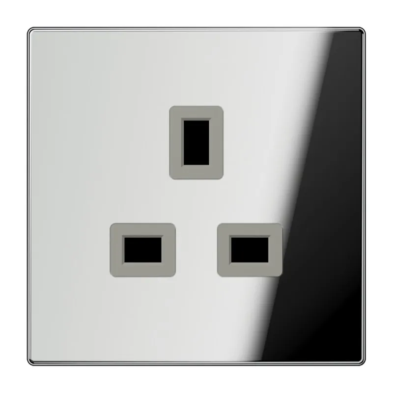 Jung Steckdose, 13 A 250 V ~, Schraubklemmen BS 1363-1, 4 mm2, ohne Krallen, SAFETY+, Metall verchromt, Serie LS, g GCR3521