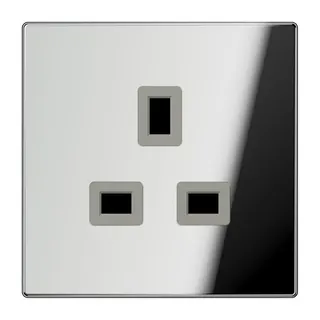 Jung Steckdose, 13 A 250 V ~, Schraubklemmen BS 1363-1, 4 mm2, ohne Krallen, SAFETY+, Metall verchromt, Serie LS, g GCR3521