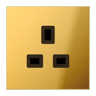 Jung Steckdose, 13 A 250 V ~, Schraubklemmen BS 1363-1, 4 mm2, ohne Krallen, SAFETY+, Metall goldfarben PVD-beschic GO3521