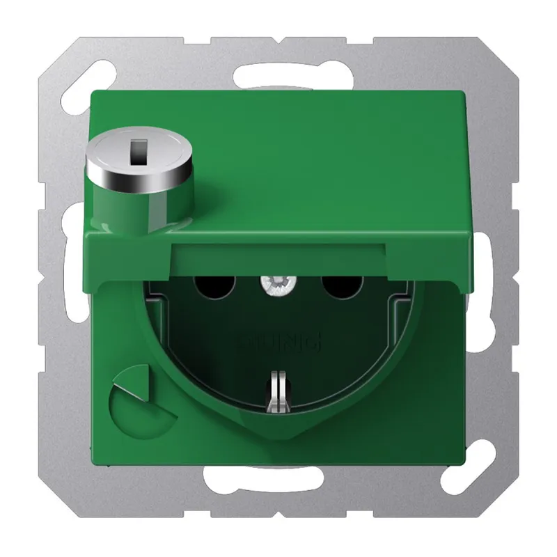 Jung SCHUKO Steckdose, 16 A 250 V ~, mit Sicherheitsschloss, Thermoplast, Serie A, grün (für A1520BFKLSLGN