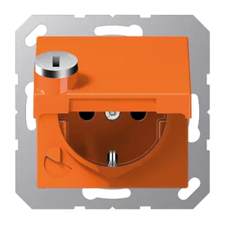 Jung SCHUKO Steckdose, 16 A 250 V ~, mit Sicherheitsschloss, Thermoplast, Serie A, orange (fü A1520BFKLSLO
