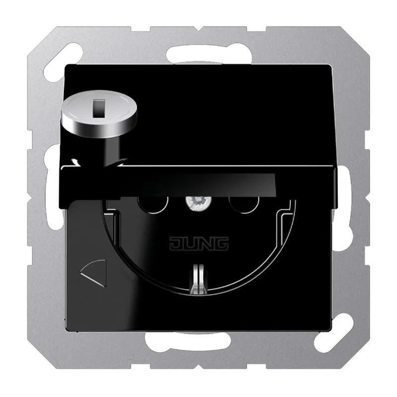 Jung SCHUKO Steckdose, 16 A 250 V ~, mit Sicherheitsschloss, Thermoplast, Serie A, schwarz A1520BFKLSLSW