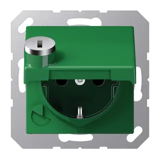 Jung SCHUKO Steckdose, 16 A 250 V ~, mit Sicherheitsschloss, Thermoplast, Serie AS, grün (für AS1520BFKLSLGN