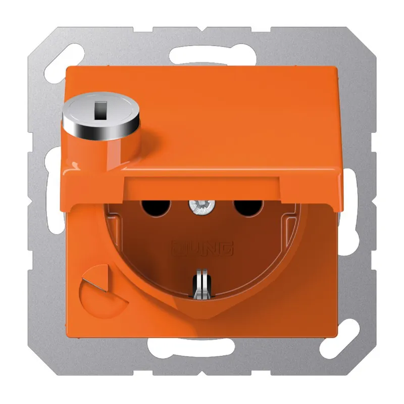 Jung SCHUKO Steckdose, 16 A 250 V ~, mit Sicherheitsschloss, Thermoplast, Serie AS, orange (f AS1520BFKLSLO