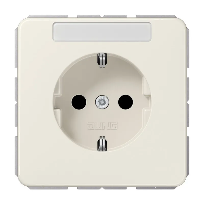 Jung SCHUKO Steckdose, 16 A 250 V ~, ohne Krallen, mit Schriftfeld, SAFETY+, Thermoplast, Serie CD, weiß CD1520NBFKINA