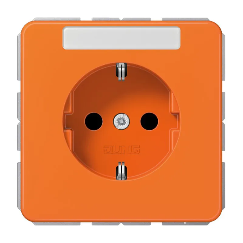 Jung SCHUKO Steckdose, 16 A 250 V ~, ohne Krallen, mit Schriftfeld, Thermoplast, Serie CD, orange (für ZSV) CD1520NBFNAO