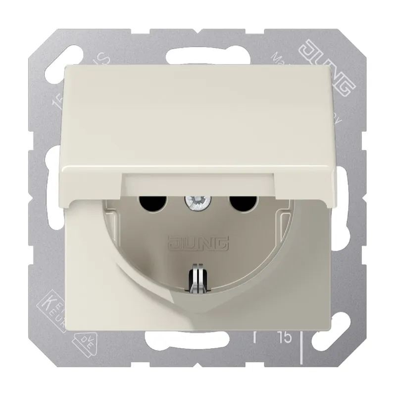 Jung SCHUKO Steckdose, 16 A 250 V ~, ohne Krallen, Klappdeckel, Duroplast, Serie AS, weiß AS1520NKL