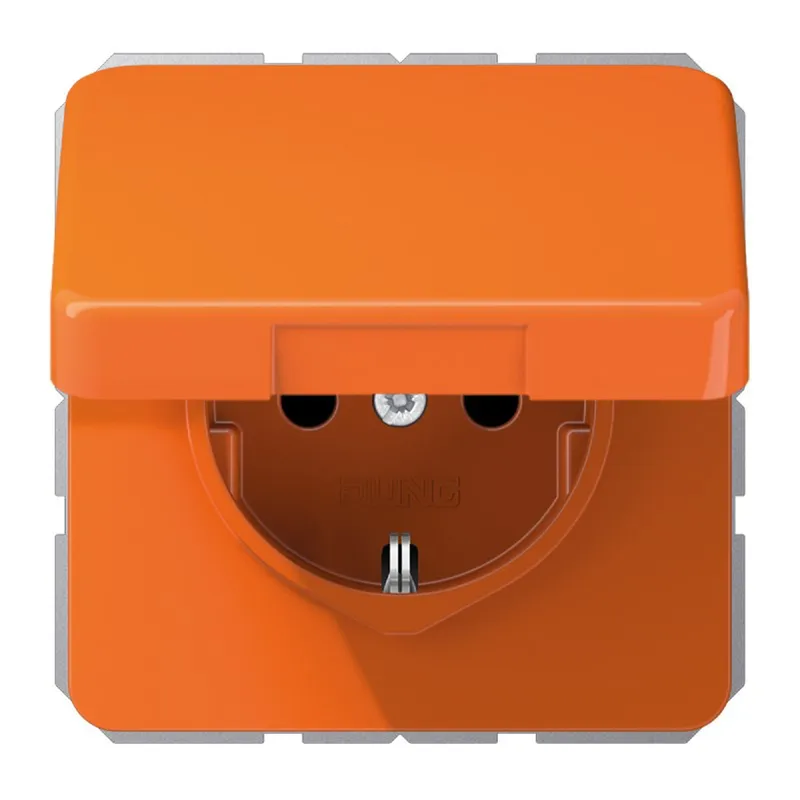 Jung SCHUKO Steckdose, 16 A 250 V ~, ohne Krallen, Thermoplast, Serie CD, orange (für ZSV) CD1520BFKIKLO