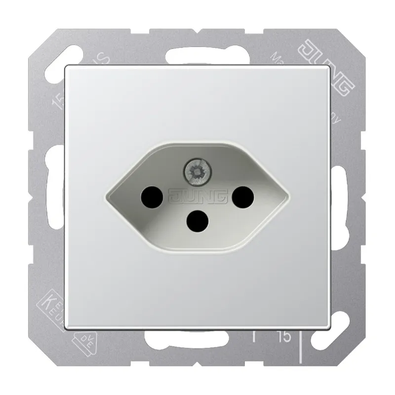 Jung Einfach-Steckdose, Schweizer Norm, Typ 13, Serie A, aluminium A1520-13BFSEVAL