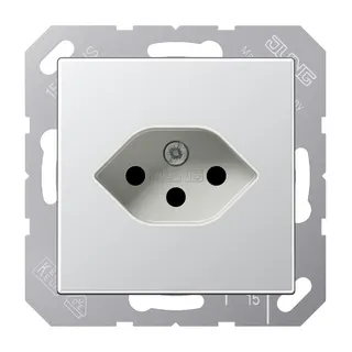 Jung Einfach-Steckdose, Schweizer Norm, Typ 13, Serie A, aluminium A1520-13BFSEVAL
