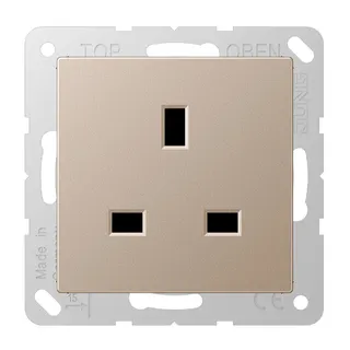 Jung Steckdose, 13 A 250 V ~, Schraubklemmen BS 1363-1, 4 mm2, ohne Krallen, SAFETY+, Serie A, champagner A3521CH