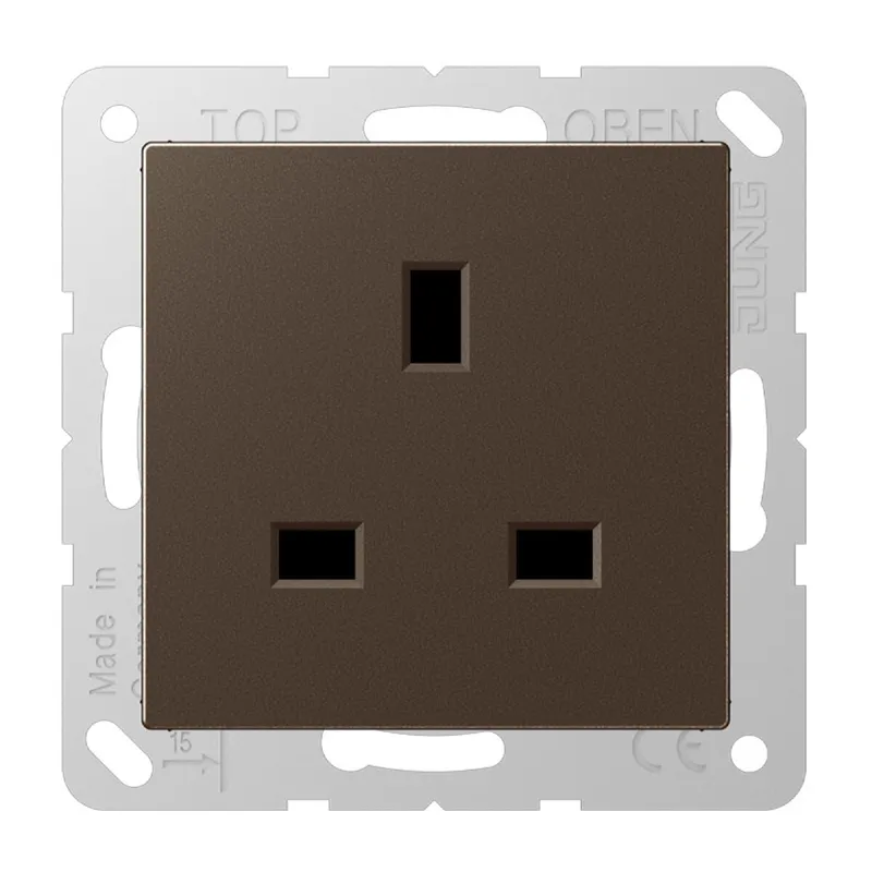 Jung Steckdose, 13 A 250 V ~, Schraubklemmen BS 1363-1, 4 mm2, ohne Krallen, SAFETY+, Serie A, mokka A3521MO