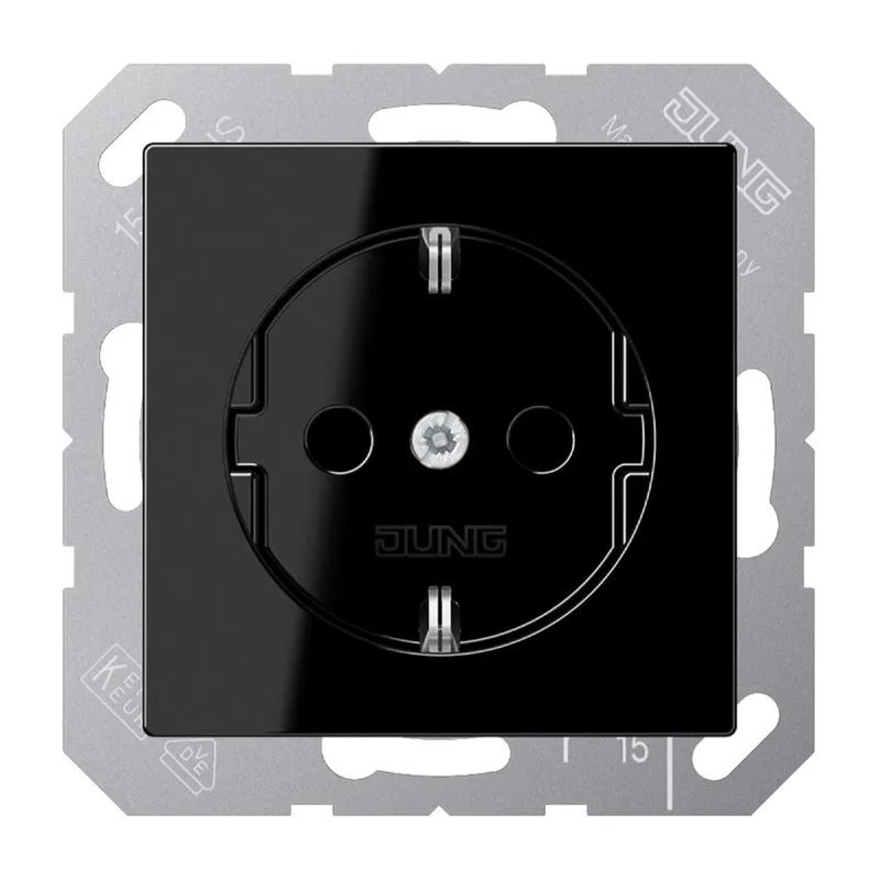 Jung SCHUKO Steckdose, 16 A 250 V ~, ohne Krallen, SAFETY+, Thermoplast, Serie AS/A, schwarz A1520NBFKISW
