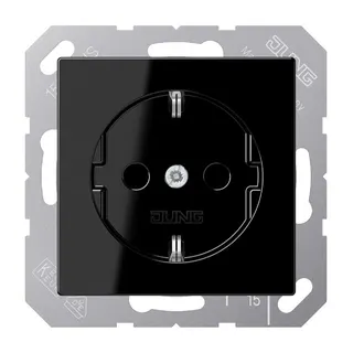 Jung SCHUKO Steckdose, 16 A 250 V ~, ohne Krallen, SAFETY+, Thermoplast, Serie AS/A, schwarz A1520NBFKISW