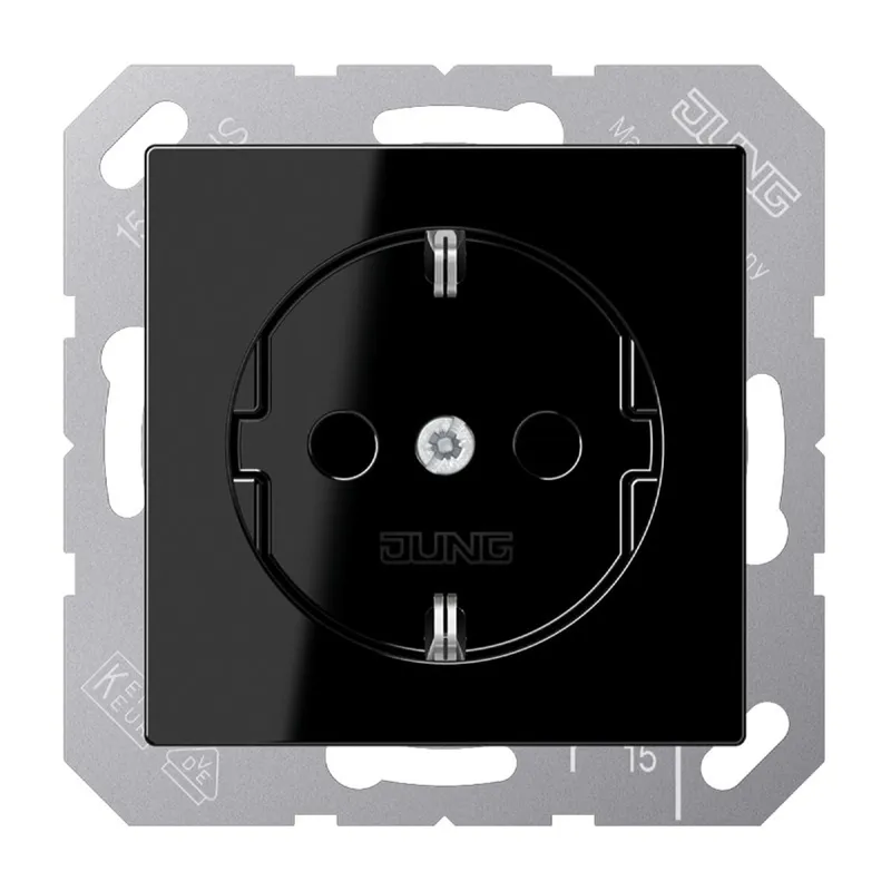 Jung SCHUKO Steckdose, 16 A 250 V ~, ohne Krallen, Thermoplast, Serie A, schwarz A1520NBFSW