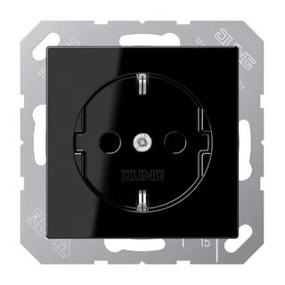 Jung SCHUKO Steckdose, 16 A 250 V ~, ohne Krallen, Thermoplast, Serie A, schwarz A1520NBFSW