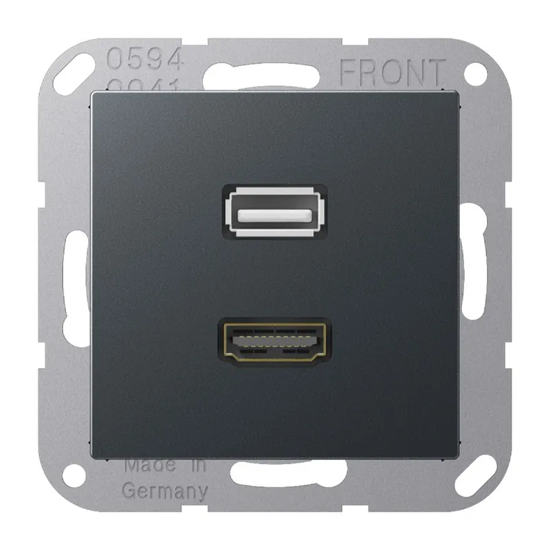 Jung Multimedia-Anschlusssystem HDMI / USB 2.0, Serie A, anthrazit matt MAA1163ANM