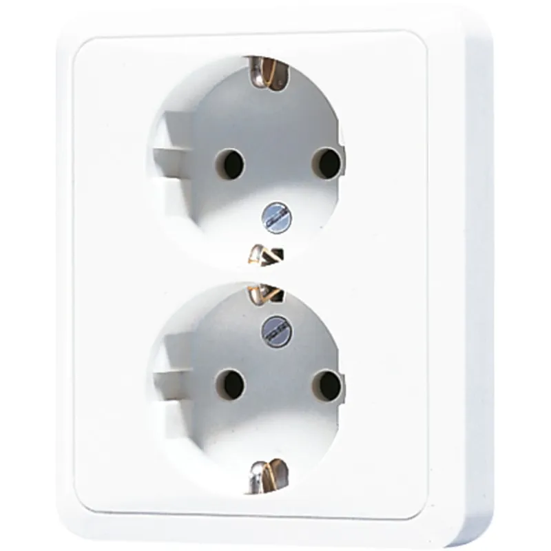 Jung SCHUKO®-Zweifach-Steckdose, 16 A 250 V ~, ohne Krallen, SAFETY+, Duroplast, Serie CD, alpinweiß CD5020NKIWW