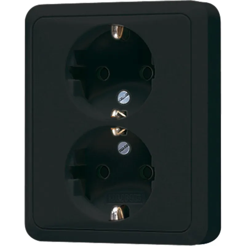 Jung SCHUKO®-Zweifach-Steckdose, 16 A 250 V ~, ohne Krallen, Duroplast, Serie CD, schwarz CD5020NSW