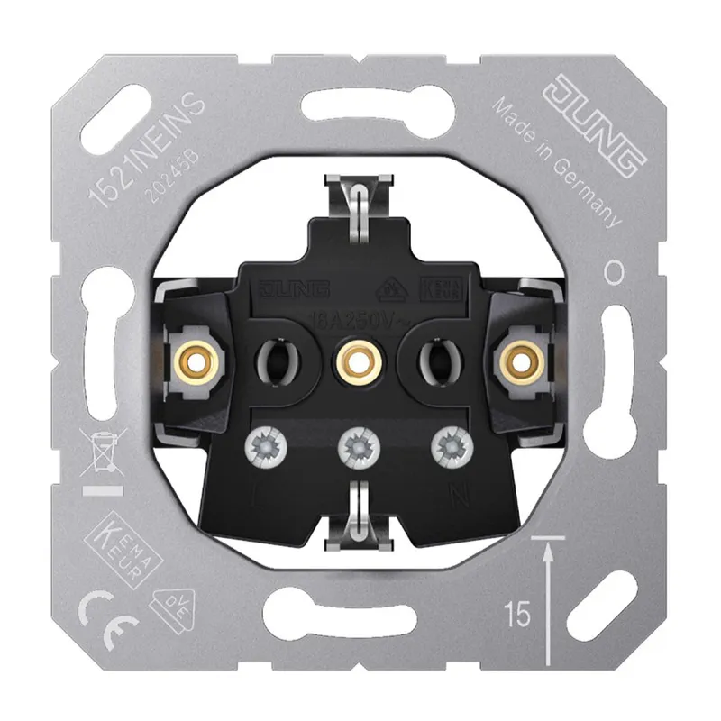 Jung SCHUKO®-Steckdoseneinsatz, 16 A 250 V ~, Schraubklemmen, ohne Krallen 1521NEINS