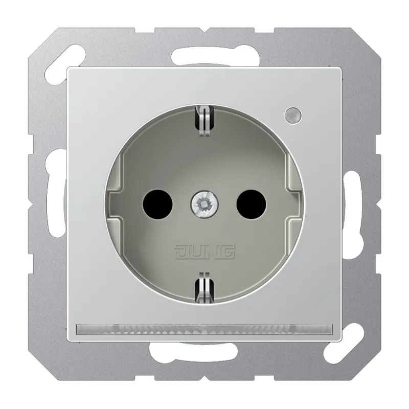 Jung SCHUKO®-Steckdose mit LED-Orientierungslicht, 16 A 250 V ~, SAFETY+, Thermoplast lackiert, Serie A, aluminium A1520-OALLNW