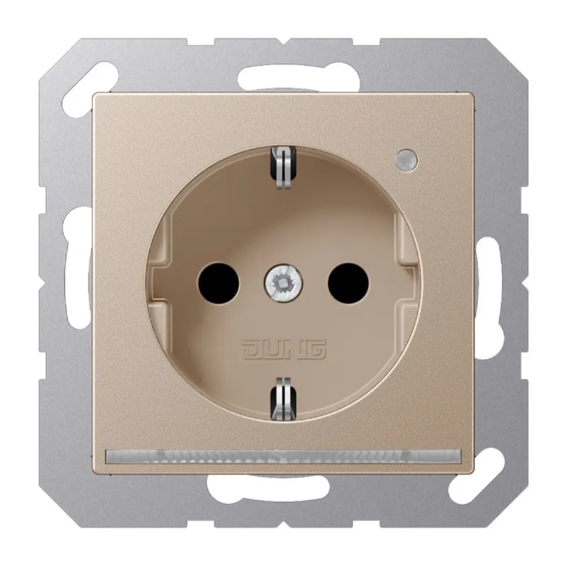 Jung SCHUKO®-Steckdose mit LED-Orientierungslicht, 16 A 250 V ~, SAFETY+, Thermoplast lackiert, Serie A, champagner A1520-OCHLNW