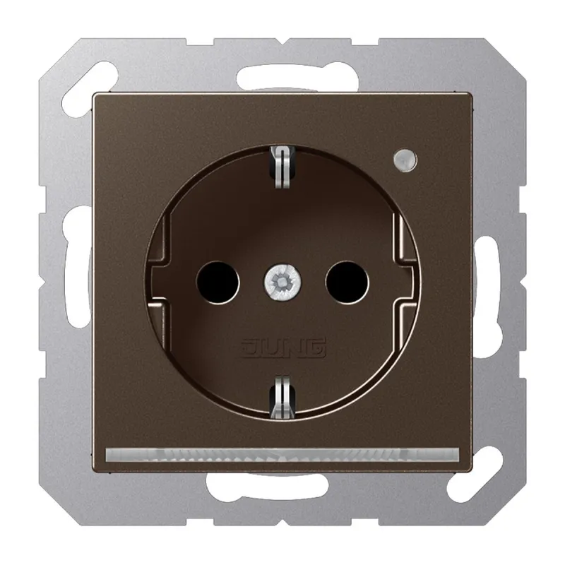 Jung SCHUKO®-Steckdose mit LED-Orientierungslicht, 16 A 250 V ~, SAFETY+, Thermoplast lackiert, Serie A, mokka A1520-OMOLNW