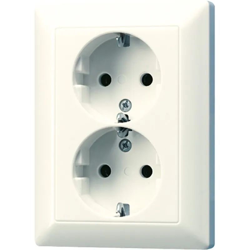 Jung SCHUKO®-Zweifach-Steckdose, 16 A 250 V ~, ohne Krallen, Duroplast, Serie AS, weiß AS5020NU