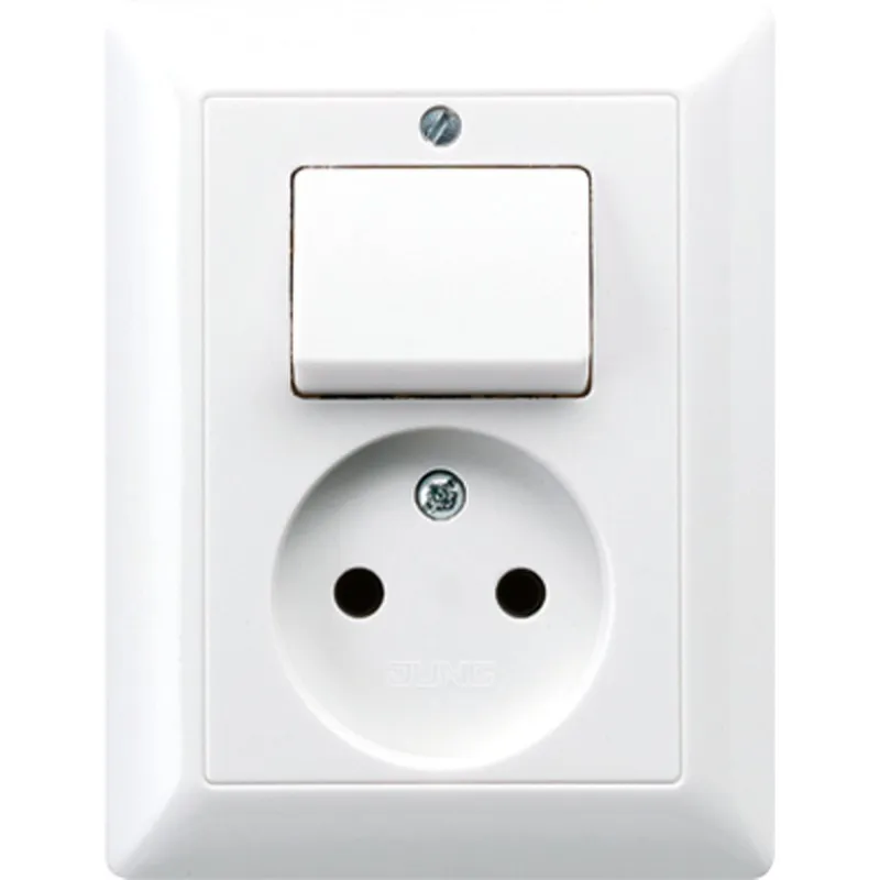 Jung Steckdose ohne Schutzkontakt 16 A 250 V ~ mit Schalter Universal Aus-Wechsel 10 AX 250 V ~, Serie AS, alpinweiß AS5546EUWW