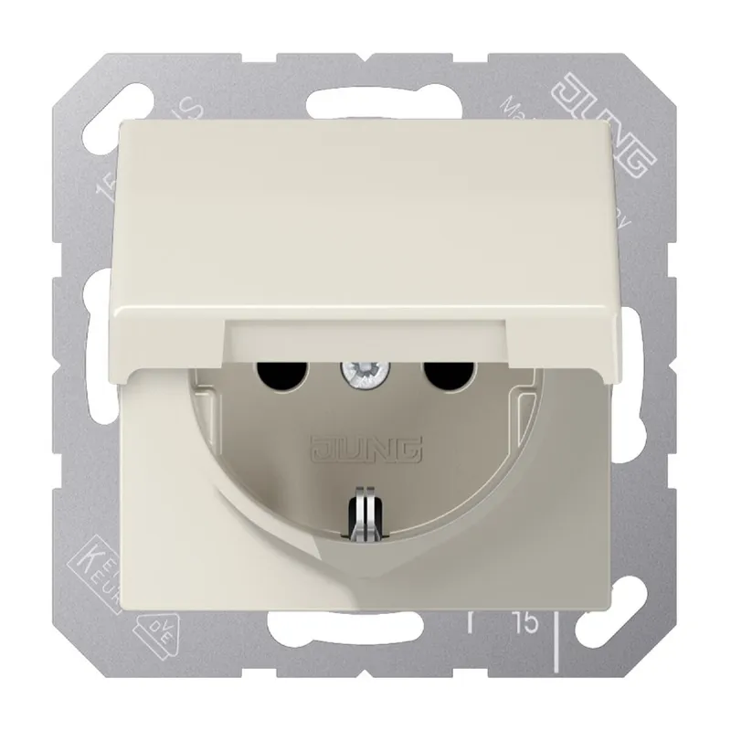 Jung SCHUKO Steckdose, 16 A 250 V ~, ohne Krallen, Klappdeckel, Thermoplast, Serie AS, weiß AS1520NBFKL
