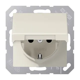 Jung SCHUKO Steckdose, 16 A 250 V ~, ohne Krallen, Klappdeckel, Thermoplast, Serie AS, weiß AS1520NBFKL