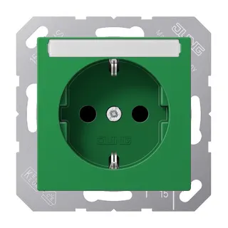 Jung SCHUKO Steckdose, 16 A 250 V ~, mit Schriftfeld, SAFETY+, Thermoplast, Serie AS/A, grün (für SV) A1520BFKINAGN