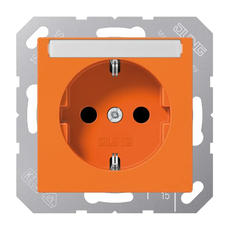 Jung SCHUKO Steckdose, 16 A 250 V ~, mit Schriftfeld, SAFETY+, Thermoplast, Serie AS/A, orange (für ZSV) A1520BFKINAO