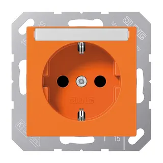 Jung SCHUKO Steckdose, 16 A 250 V ~, mit Schriftfeld, SAFETY+, Thermoplast, Serie AS/A, orange (für ZSV) A1520BFKINAO