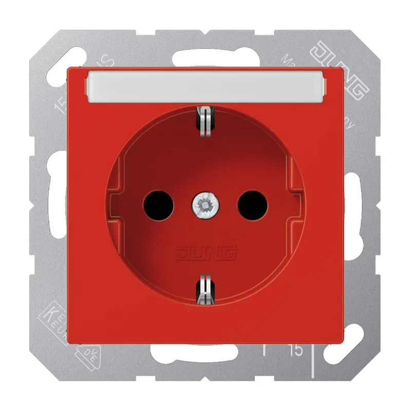 Jung SCHUKO Steckdose, 16 A 250 V ~, mit Schriftfeld, SAFETY+, Thermoplast, Serie AS/A, rot A1520BFKINART