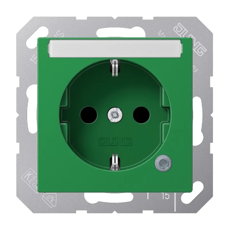 Jung SCHUKO Steckdose, 16 A 250 V ~, ohne Krallen, mit Funktionsanzeige, mit Schriftfeld, SAFETY+, Thermoplast, Ser A1520BFNAKOGN