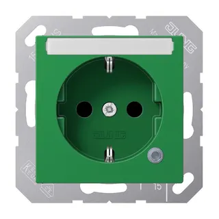 Jung SCHUKO Steckdose, 16 A 250 V ~, ohne Krallen, mit Funktionsanzeige, mit Schriftfeld, SAFETY+, Thermoplast, Ser A1520BFNAKOGN