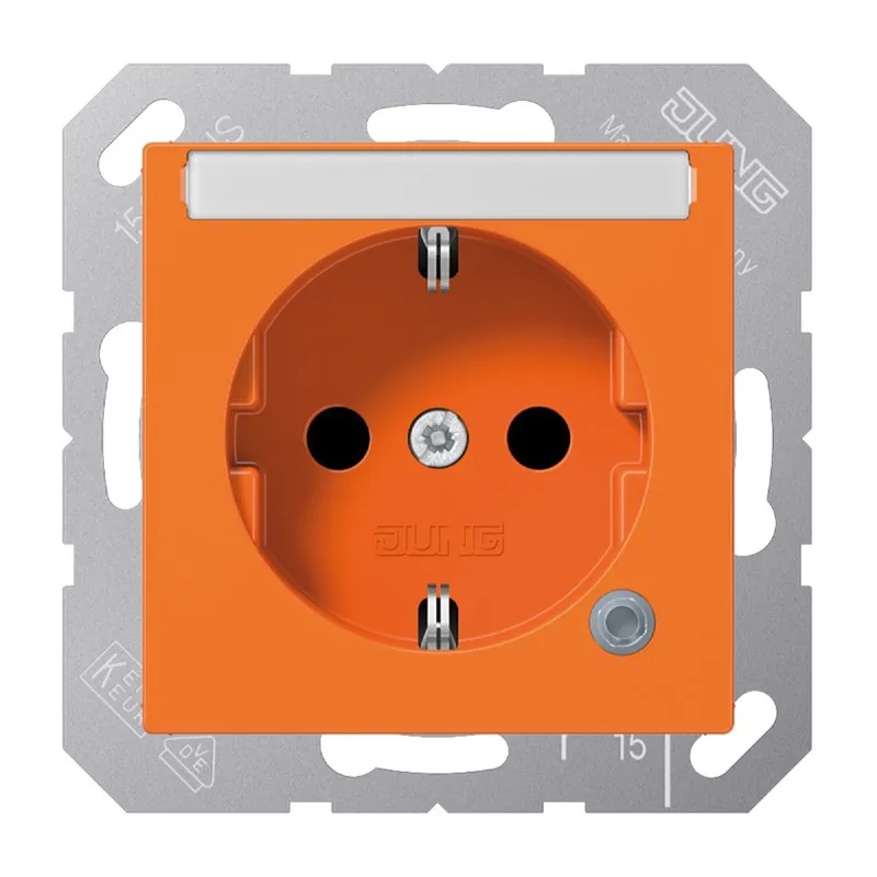 Jung SCHUKO Steckdose, 16 A 250 V ~, ohne Krallen, mit Funktionsanzeige, mit Schriftfeld, SAFETY+, Thermoplast, Ser A1520BFNAKOO